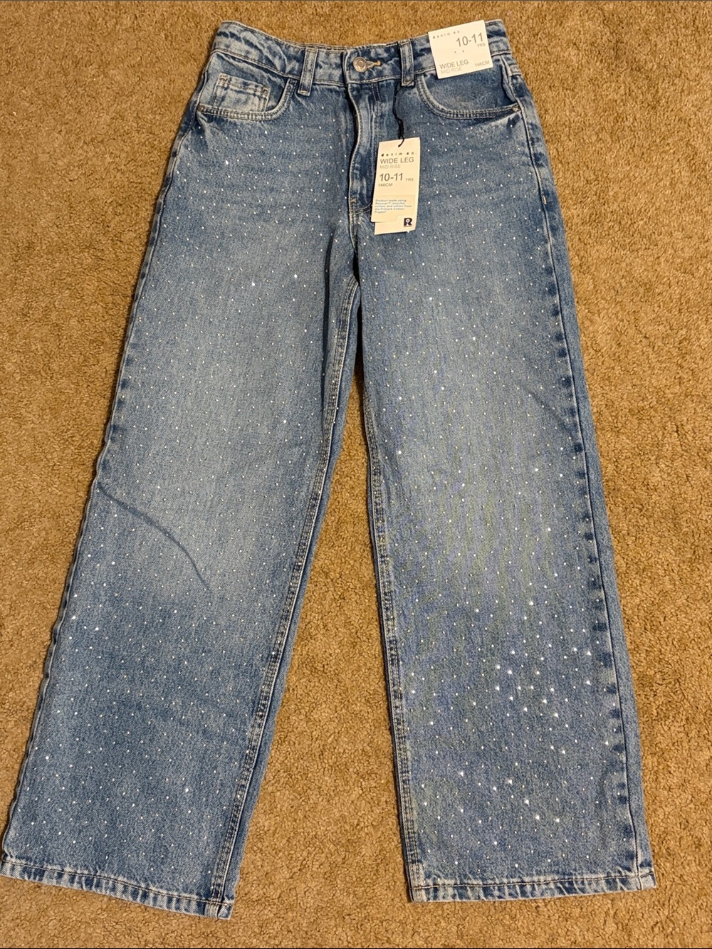 NWT Denim&Co Light Blue Wide-Leg Sparkle Jeans